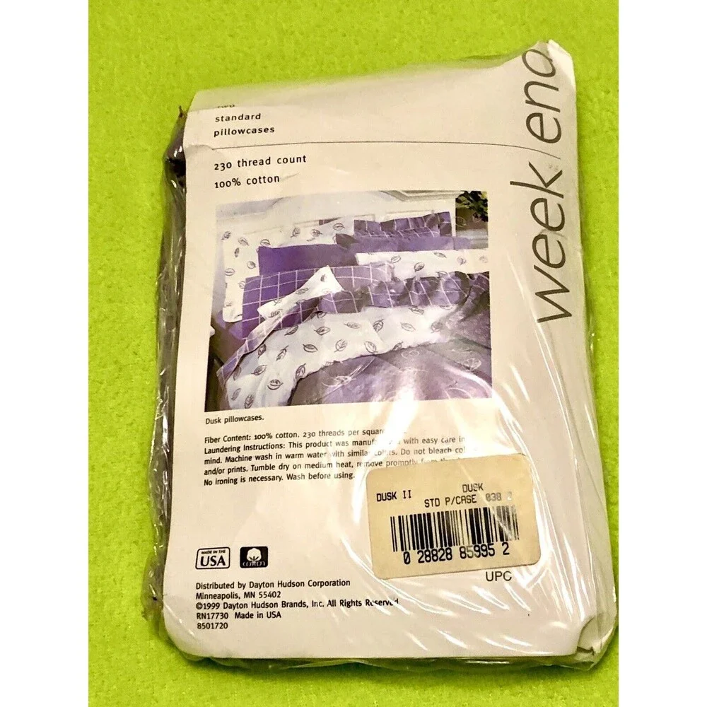 Week End Two Standard Pillowcases 230 Thread Count 100% Cotton Purple